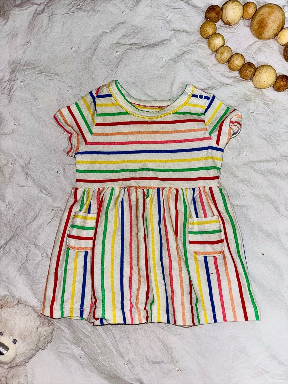 wonder nation rainbow stripe baby dress with pockets